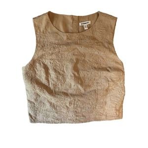 EXPRESS metallic embroidered gold tan button back Tank Top M cottage coquette